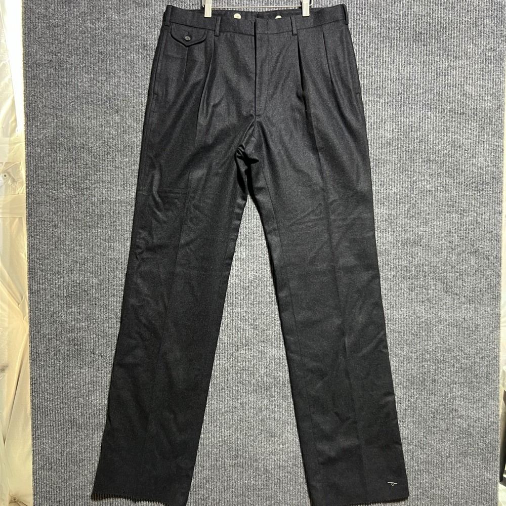 Vintage Polo Ralph Lauren Flannel Wool Trousers Mens 35x36 Gray Unhemmed Pleated